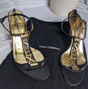 Dolce and Gabbana sex gold chain strappy heels
